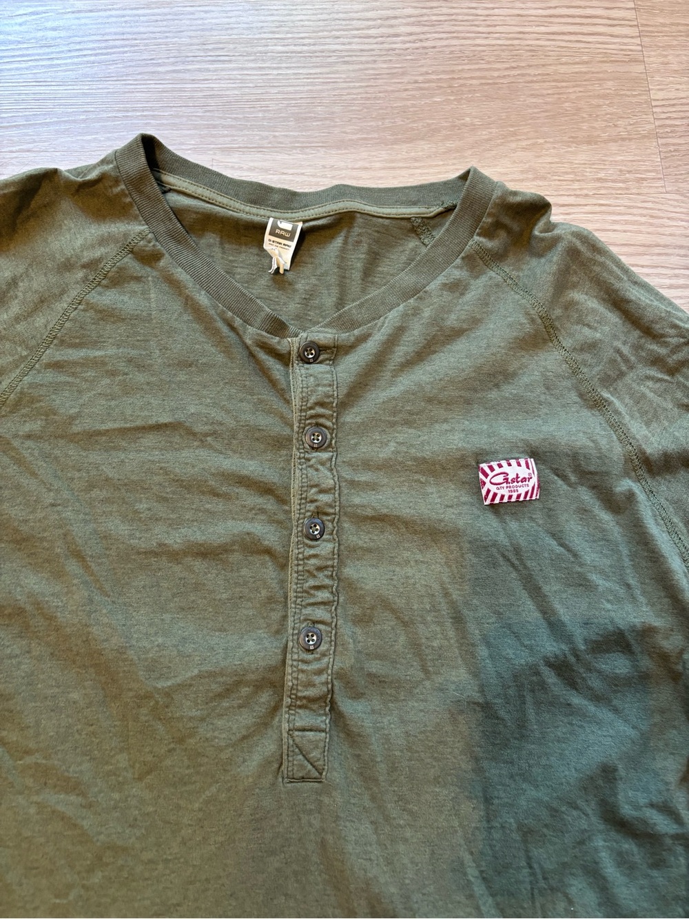 G-Star Raw Men’s 2XL/XXL Army Green Henley Long Sleeve Shirt Soft Stretch Casual